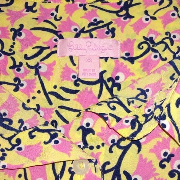 Lilly Pulitzer Long Sleeve Shirt XS Kapri Yellow Floral - Picture 3 of 5